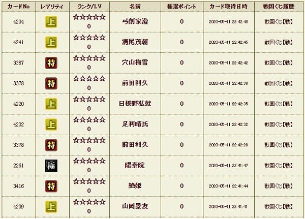 戦くじ５本　履歴