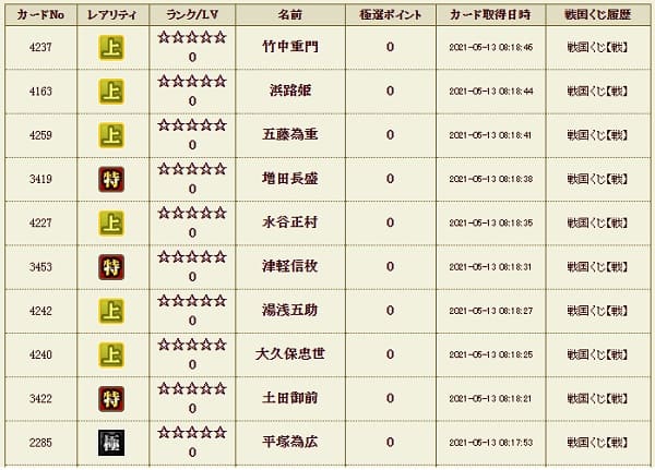 戦くじ513影極履歴