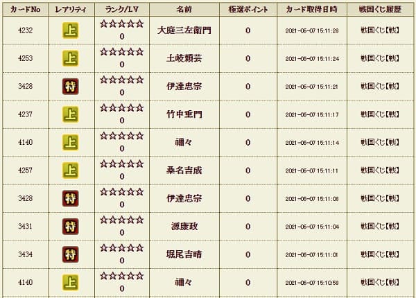 戦くじ607履歴