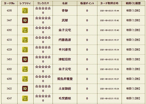 戦くじ820履歴