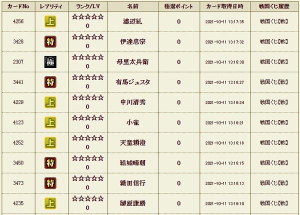 戦くじ1011影極履歴