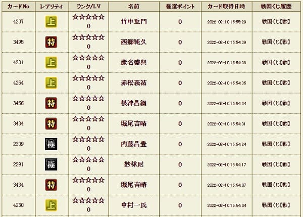 戦くじ210メンテ後3 履歴