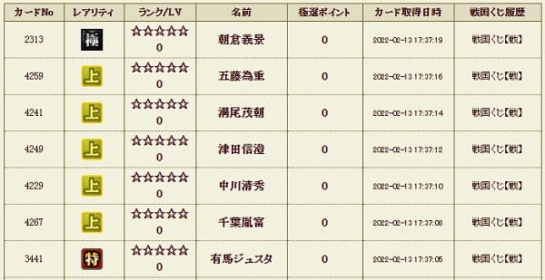 戦くじ213履歴