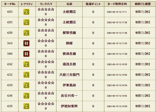 戦くじ215 履歴