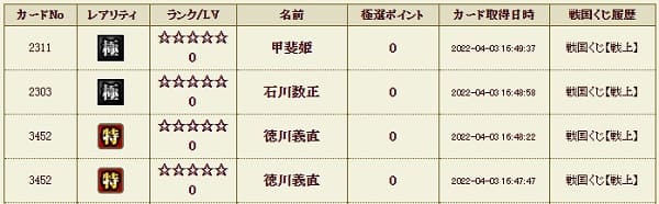 IXA占い555戦上403其の5履歴