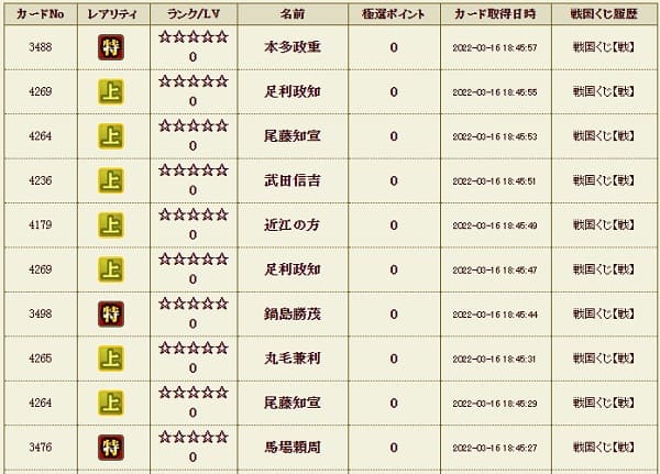 戦くじ316　履歴影