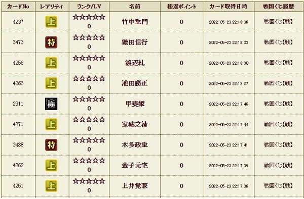 戦くじ523影履歴9枚