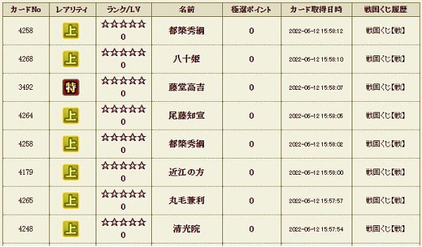 戦くじ612影履歴8枚