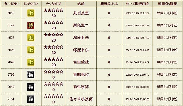 剣豪くじ105本9履歴