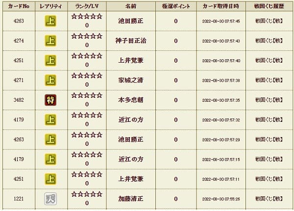 戦くじ830影天履歴