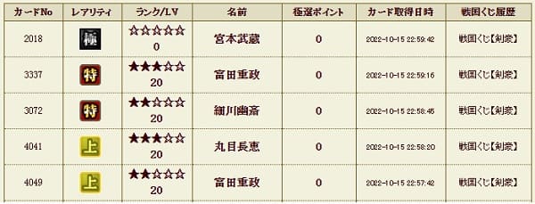 剣豪くじ本履歴