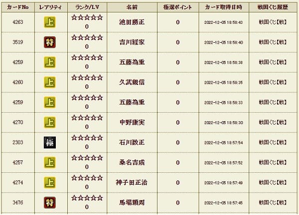 戦くじ1205本1履歴