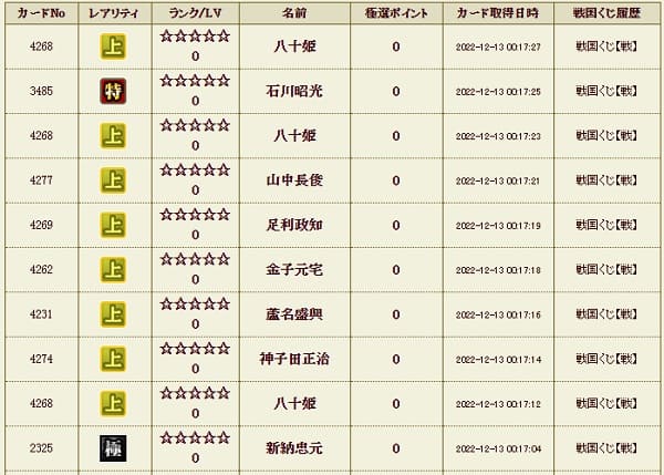 戦くじサブ履歴1213影