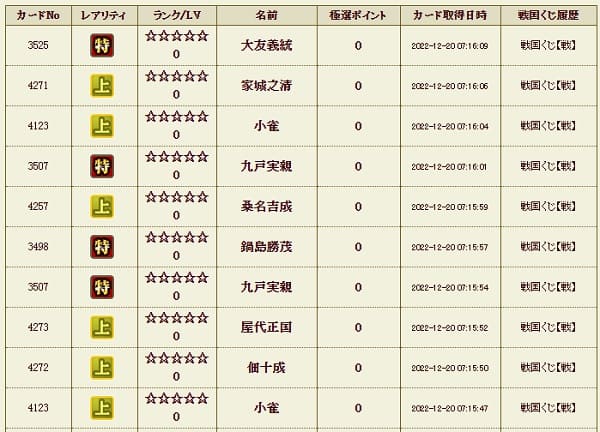 戦くじ1220本履歴