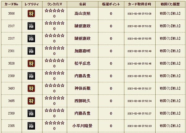 戦上206影履歴