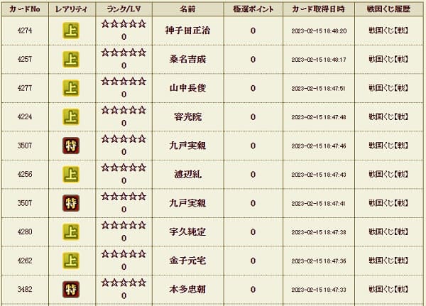 戦くじ215履歴